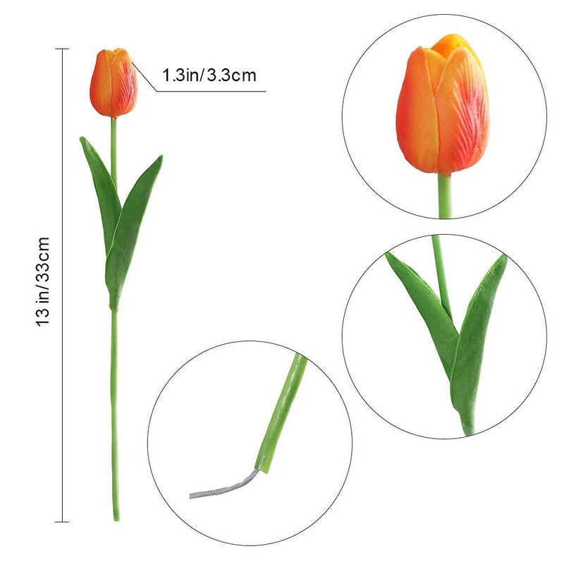 Kisflower 30Pcs Latex Tulips Real Touch Red and Yellow Artificial Flowers Fake Tulips Arrangement Bouquet for Home Office Wedding Decor (Red and Yellow) - Image 2